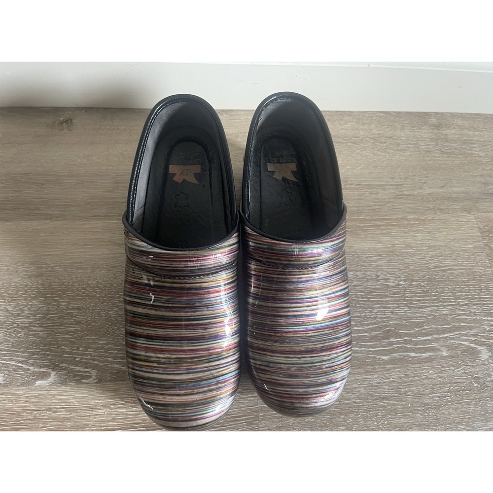 Dansko Size Clogs XP Patent Leather Warm Multicolor Stripes Size 38 US 8 - Picture 2 of 7